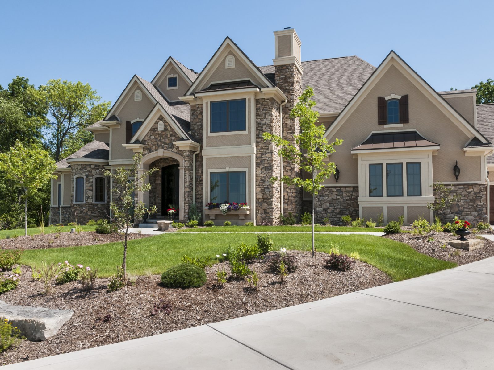 Front elevation of a large contemporary home.